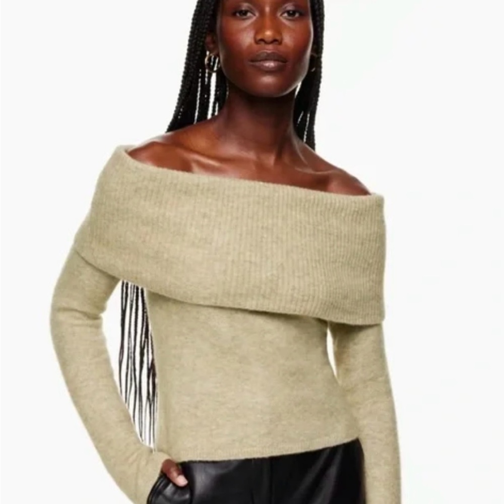 Aritzia Off-Shoulder Sweater in Soft Tan